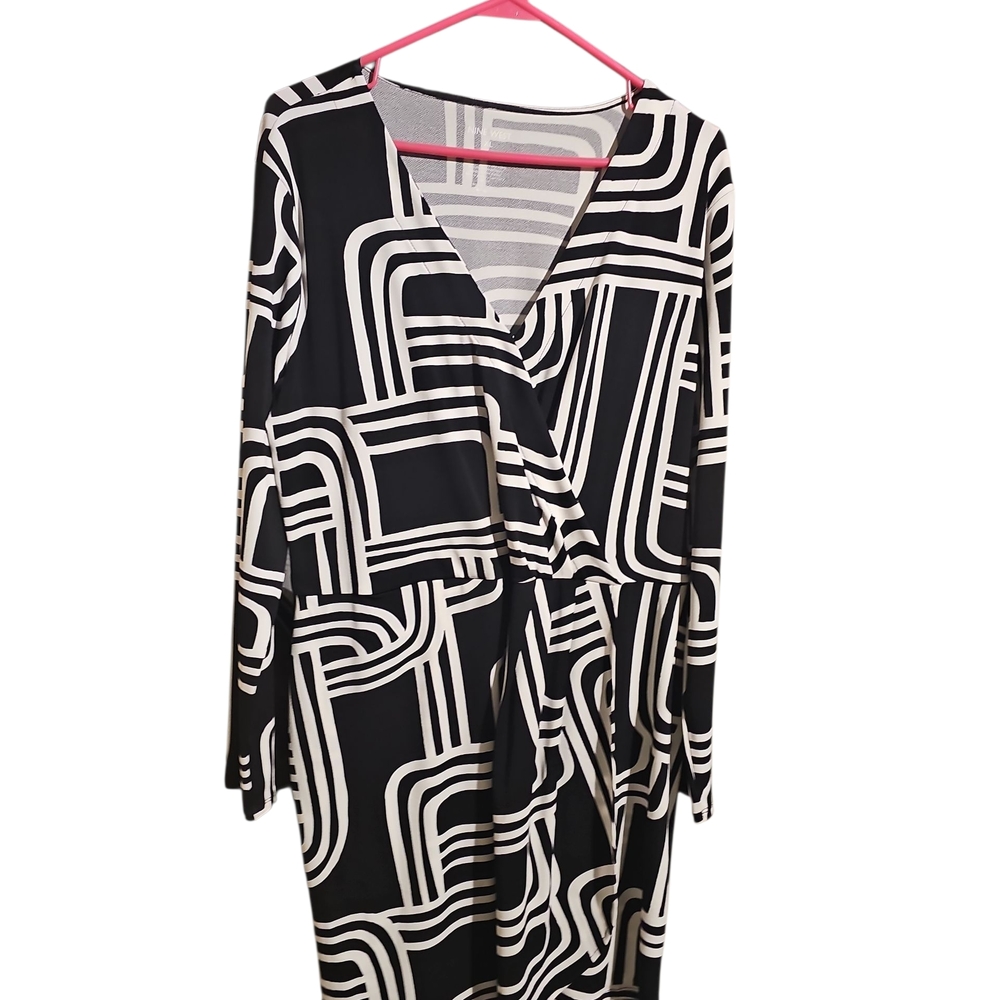 Nine West Black‎ and White Abstract Long Sleeve Dress - Picture 2 of 4
